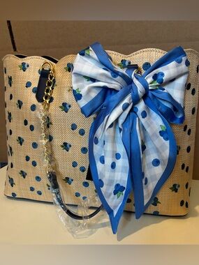 NWT Betsey Johnson Blueberry Tote Bag w/ Blueberry Print Scarf